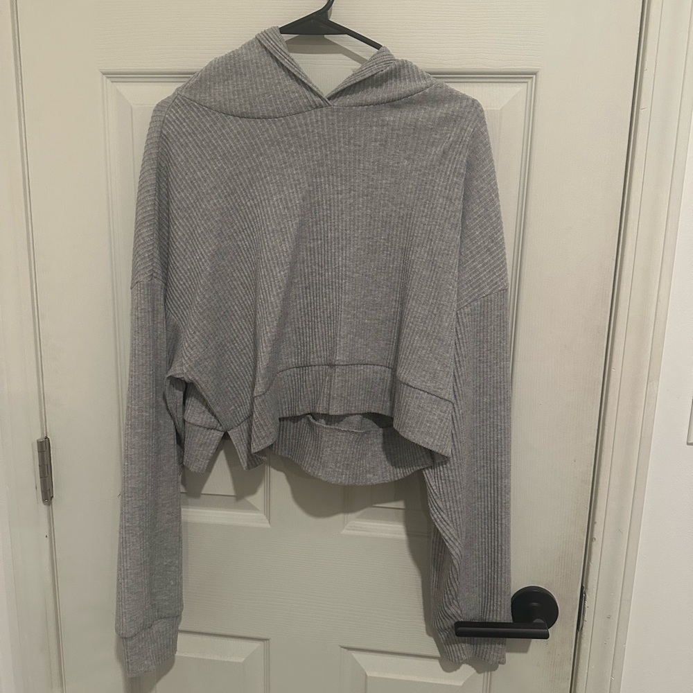 ALO Yoga Muse Gray Ribbed Hoodie M
